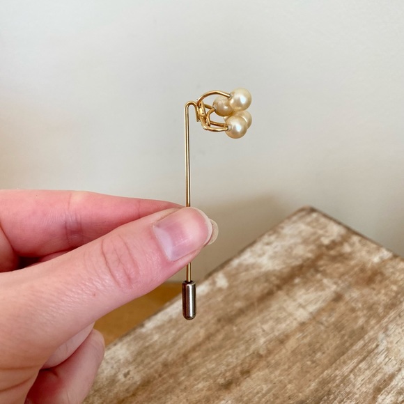 Vintage Pearl & Gold Hat Stick Pin - Picture 5 of 6